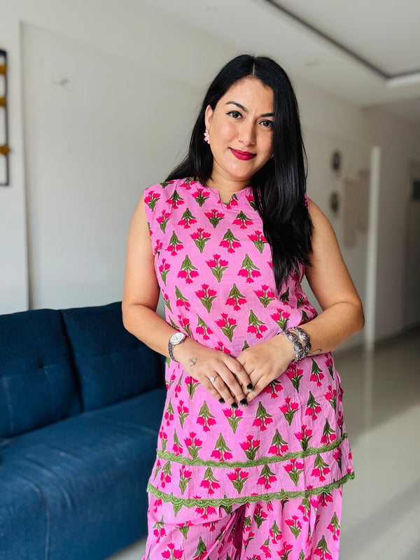 Gulabo- Pink floral Farshi Salwar Co-ord Set