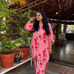 Pink Floral Ethnic Comfort Kurta Pant Set 🌸