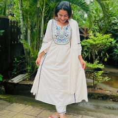 White Floral Embroidered Suit Set with Dupatta