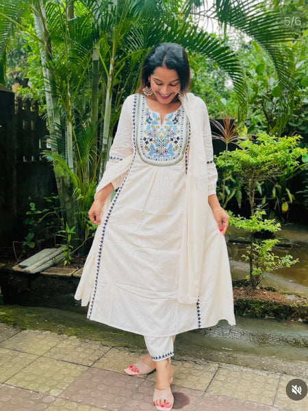 White Floral Embroidered Suit Set with Dupatta