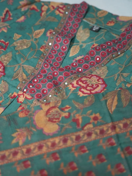 Rama Green Cotton Suit Piece with Phool Print