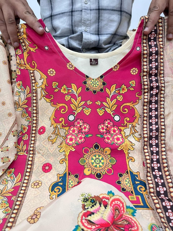 Festive Multicolour Printed Muslin Cotton Suit Set