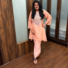 Peach Mirror Work Ethnic Kurta Set