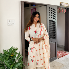 White Ivory Suit set with floral Prints
