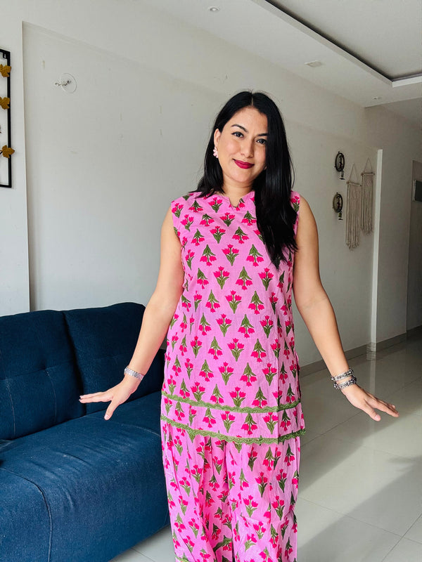 Gulabo- Pink floral Farshi Salwar Co-ord Set