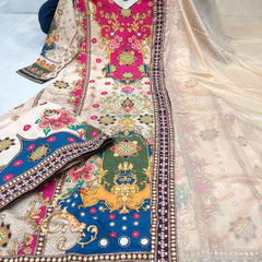 Festive Multicolour Printed Muslin Cotton Suit Set