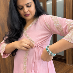 Blush Pink Embroidered Angarkha Style Suit Set