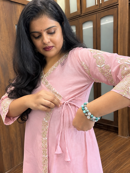 Blush Pink Embroidered Angarkha Style Suit Set