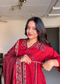 Maroon Angarkha Style Suit set with Printed Dupatta