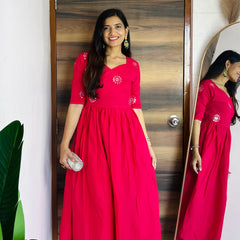 Fuchsia Pink Embroidered Anarkali Co-ord Set with back detailing