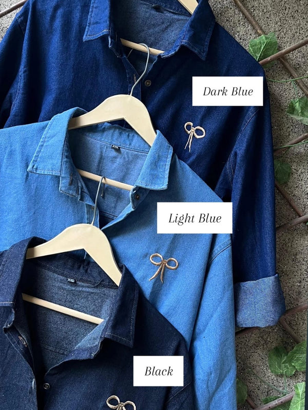 Bow Embroidered Denim Shirt | Free Size