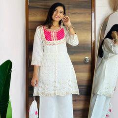 Ivory white Floral Printed Suit Set