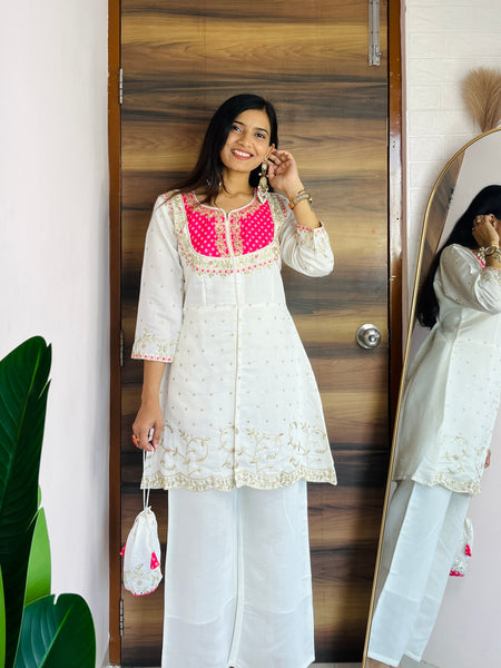 Ivory white Floral Printed Suit Set