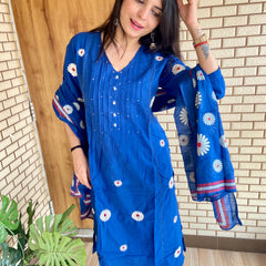 Daisy Embroidered Salwar Suit with Printed Dupatta