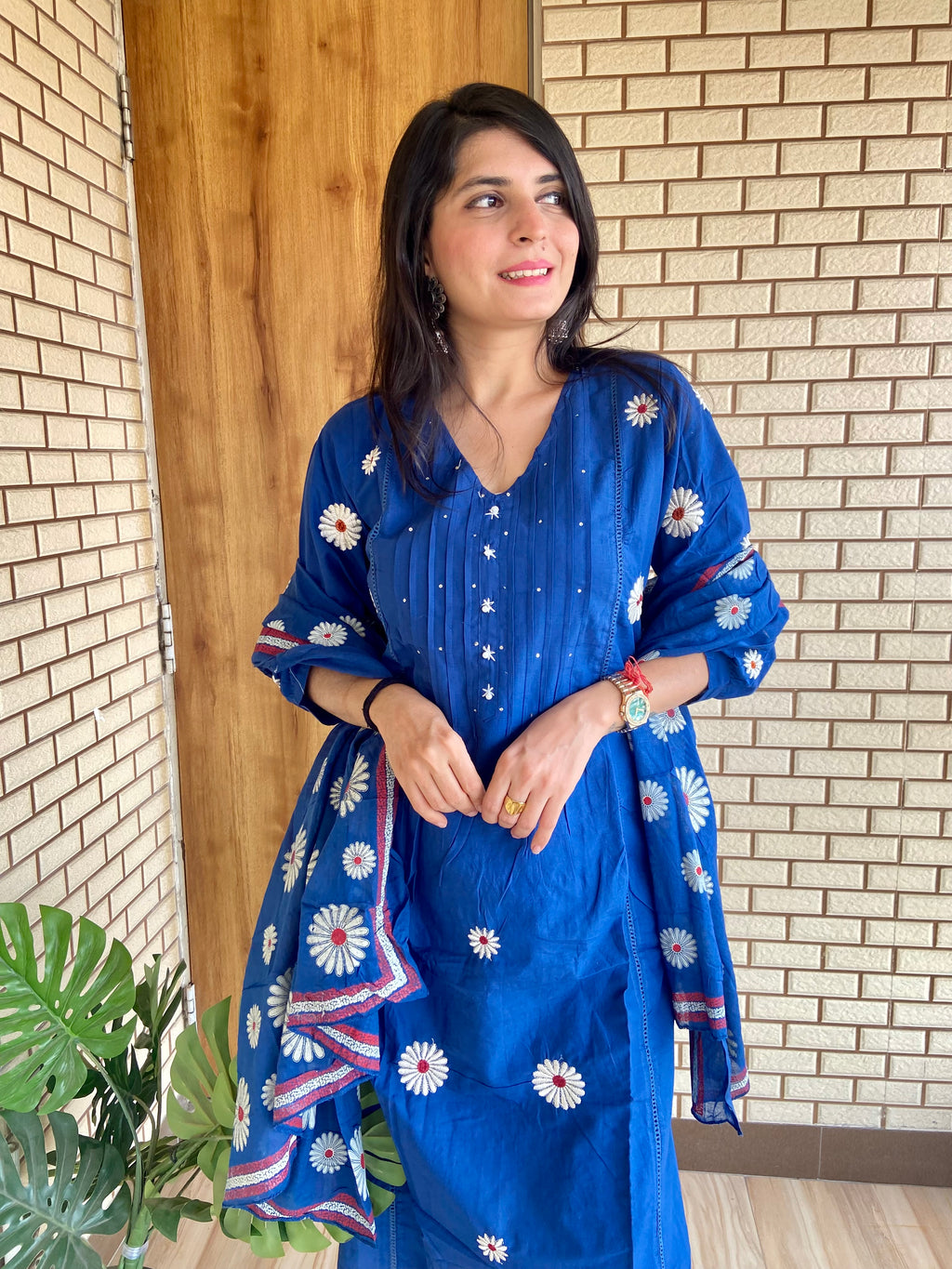 Daisy Embroidered Salwar Suit with Printed Dupatta