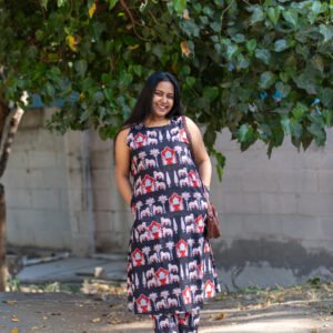 black heritage print kurta set