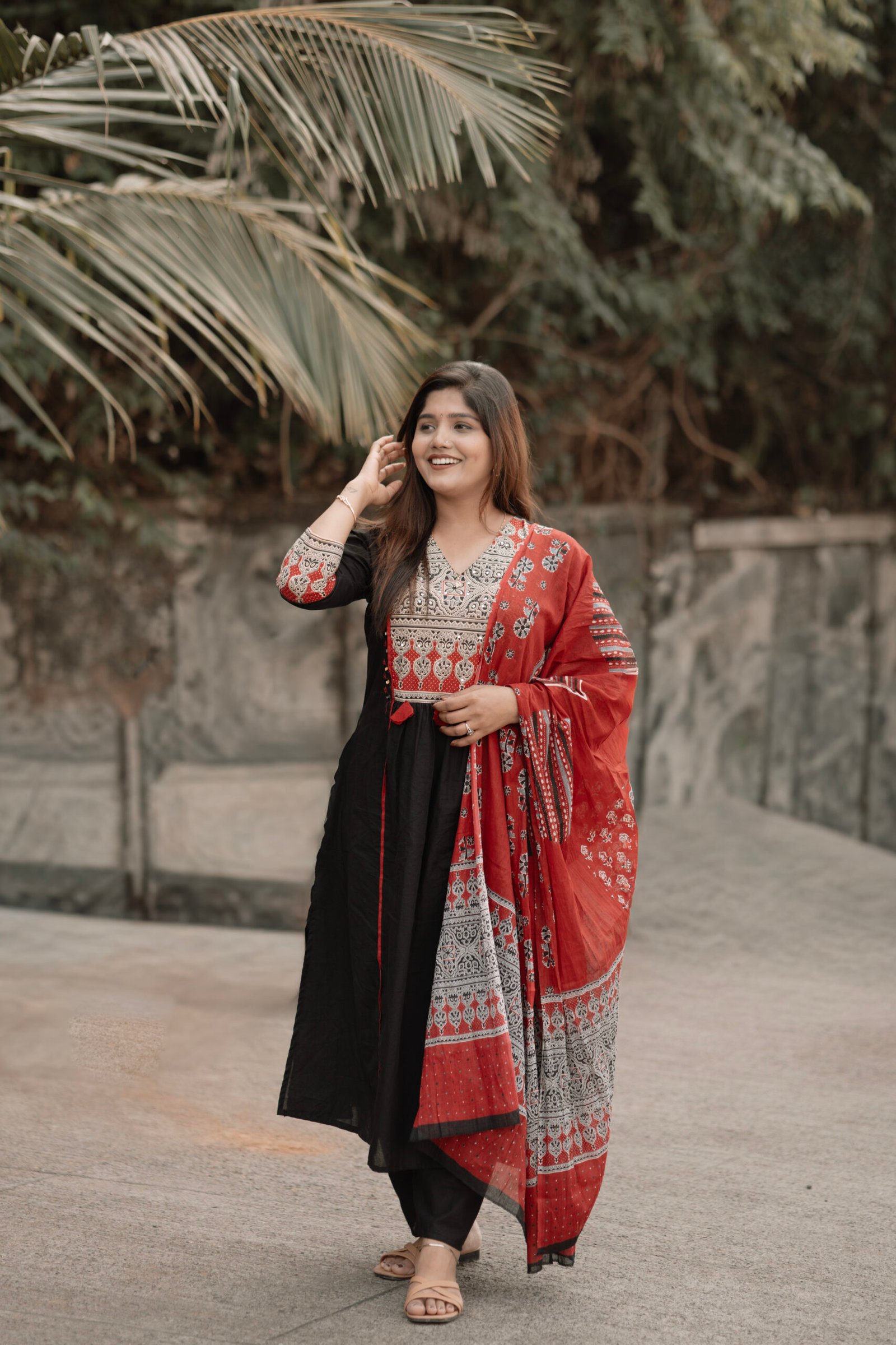 black & red printed suit set with dupatta black & red printed suit set with dupatta