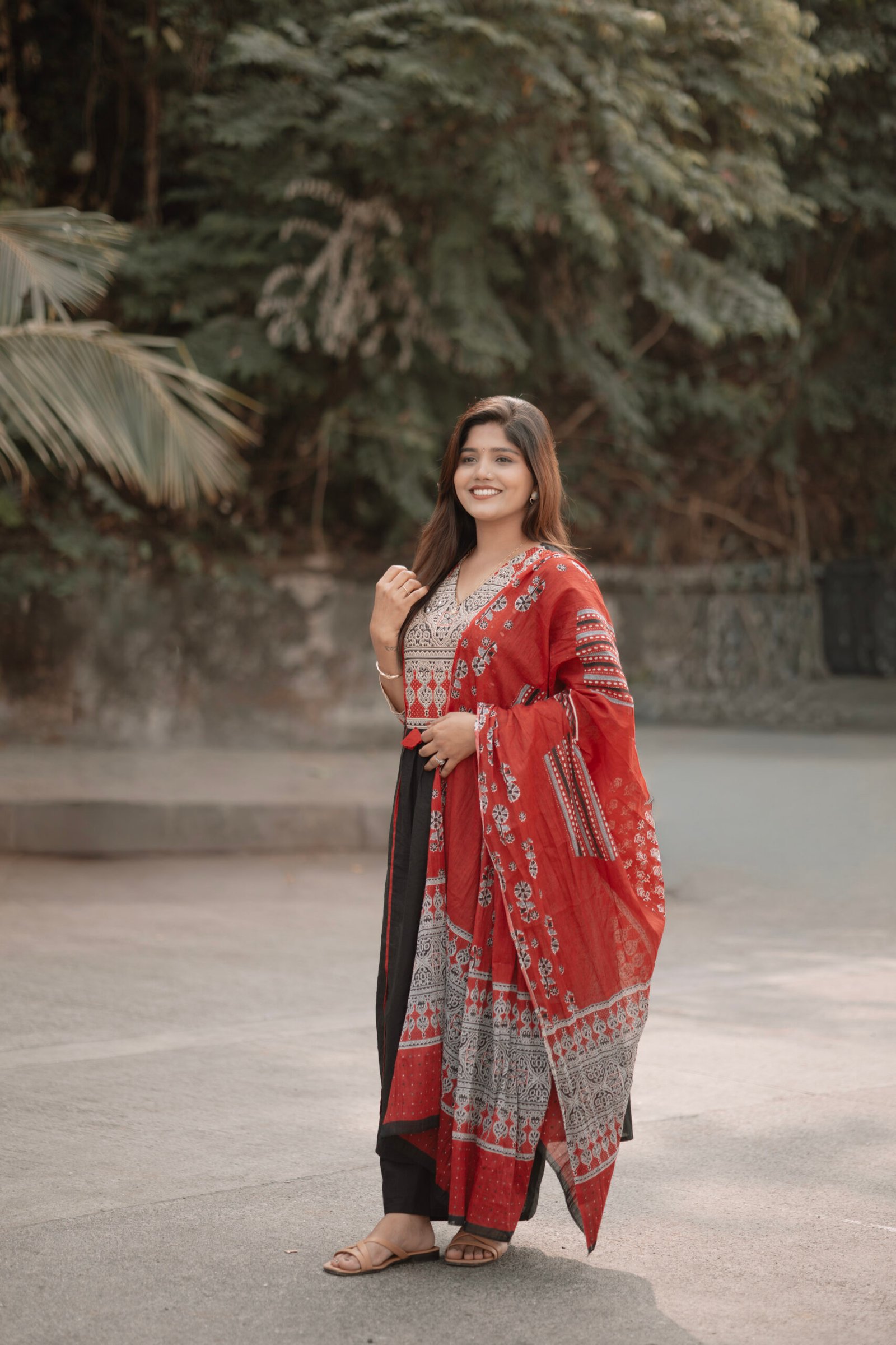black & red printed suit set with dupatta black & red printed suit set with dupatta