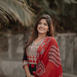 New Arrivals black & red printed suit set with dupatta