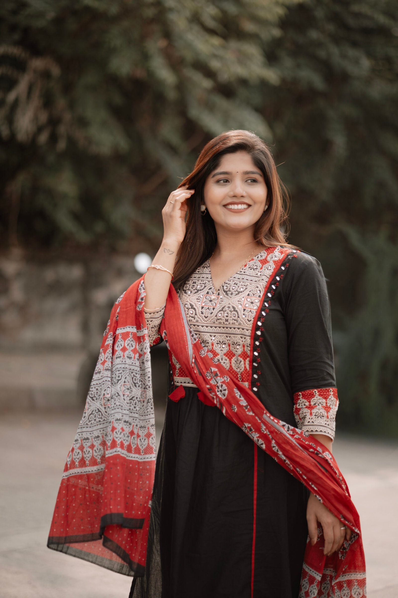 black & red printed suit set with dupatta black & red printed suit set with dupatta