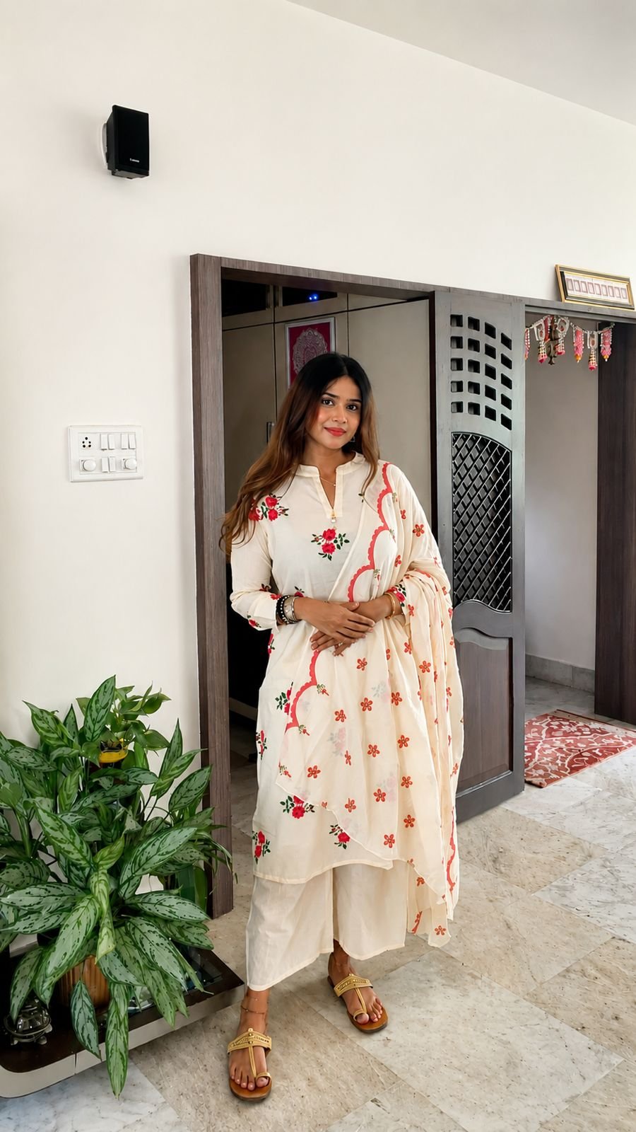 ivory white floral printed suit set with dupatta ivory white floral printed suit set with dupatta