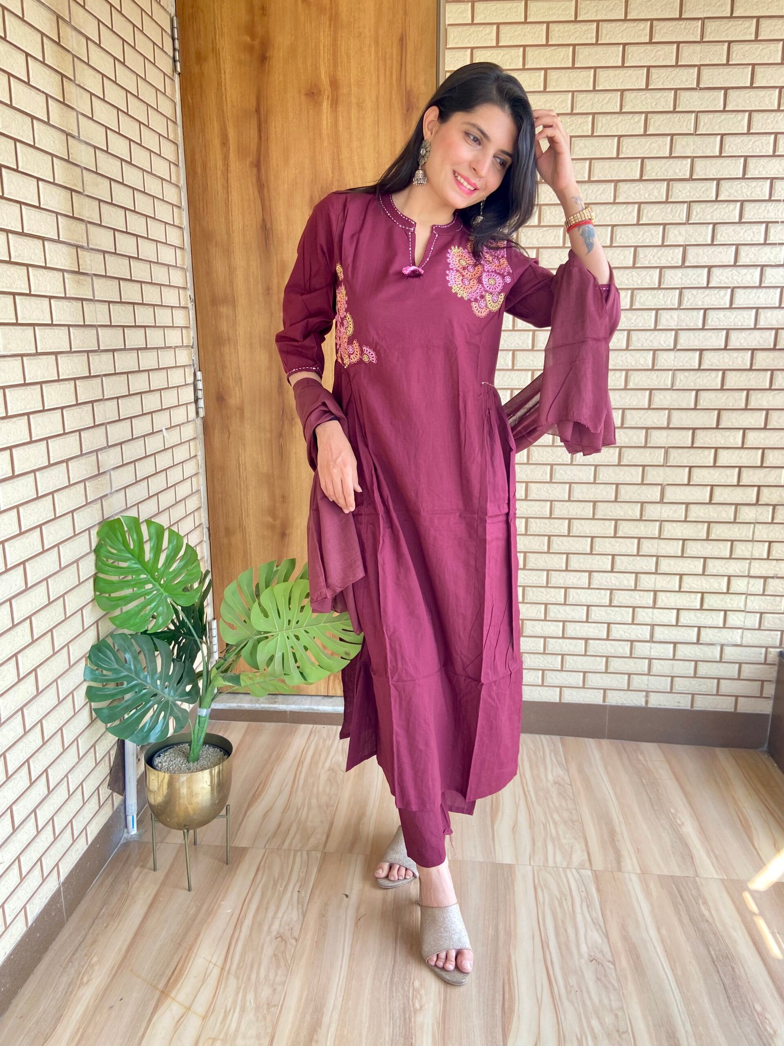 Mauve Purple Blossom Embroidered Suit Set Mauve Purple Blossom Embroidered Suit Set