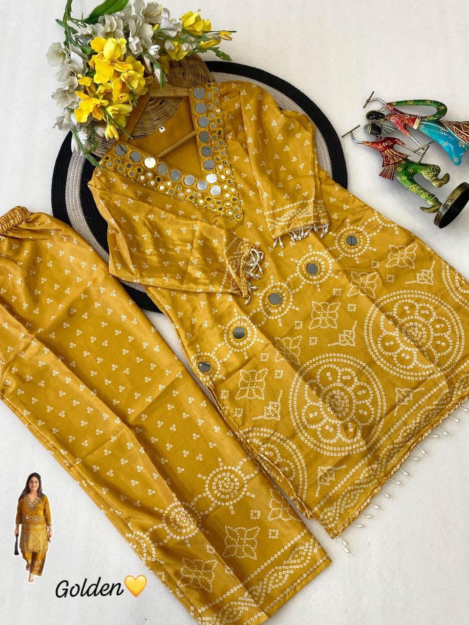 mustard mirror work cotton kurta set mustard mirror work cotton kurta set