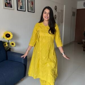 mustard yellow embroidered pair