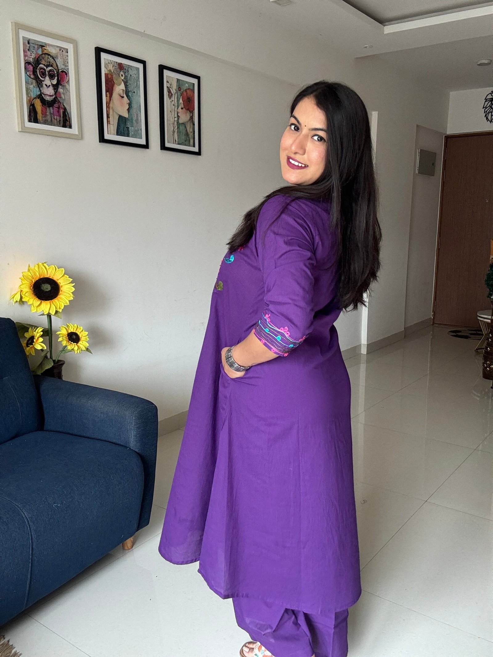 purple embroidered cotton kurta set purple embroidered cotton kurta set