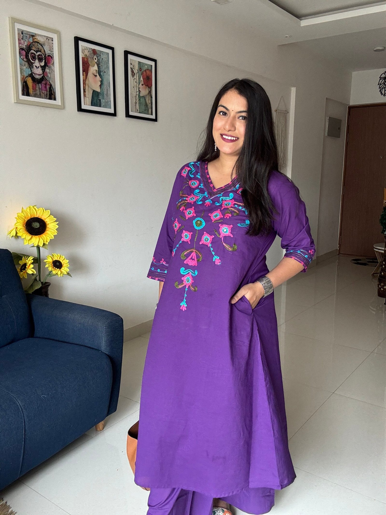 purple embroidered cotton kurta set purple embroidered cotton kurta set