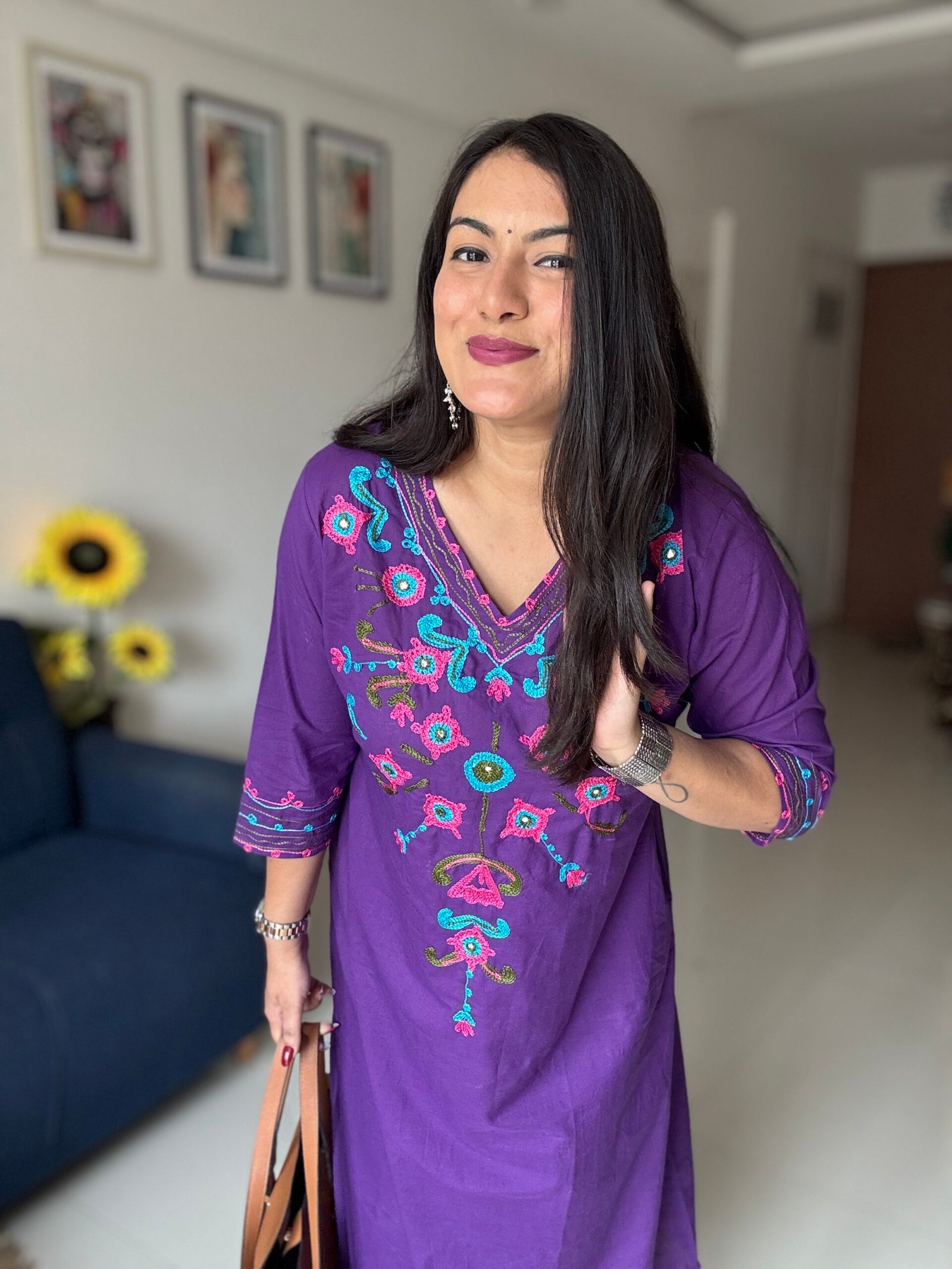 purple embroidered cotton kurta set purple embroidered cotton kurta set