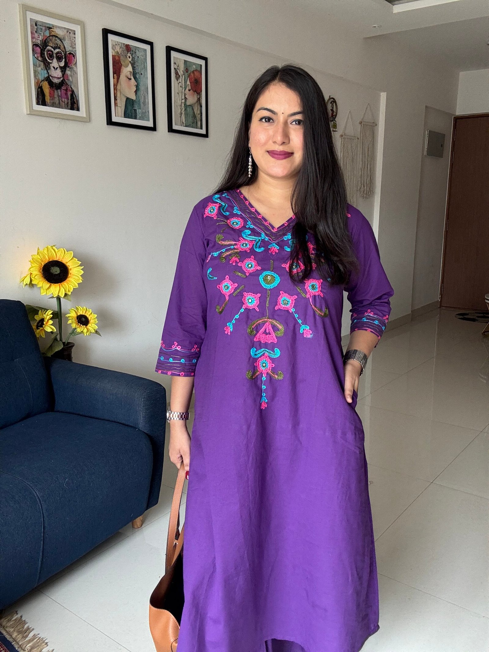 purple embroidered cotton kurta set purple embroidered cotton kurta set