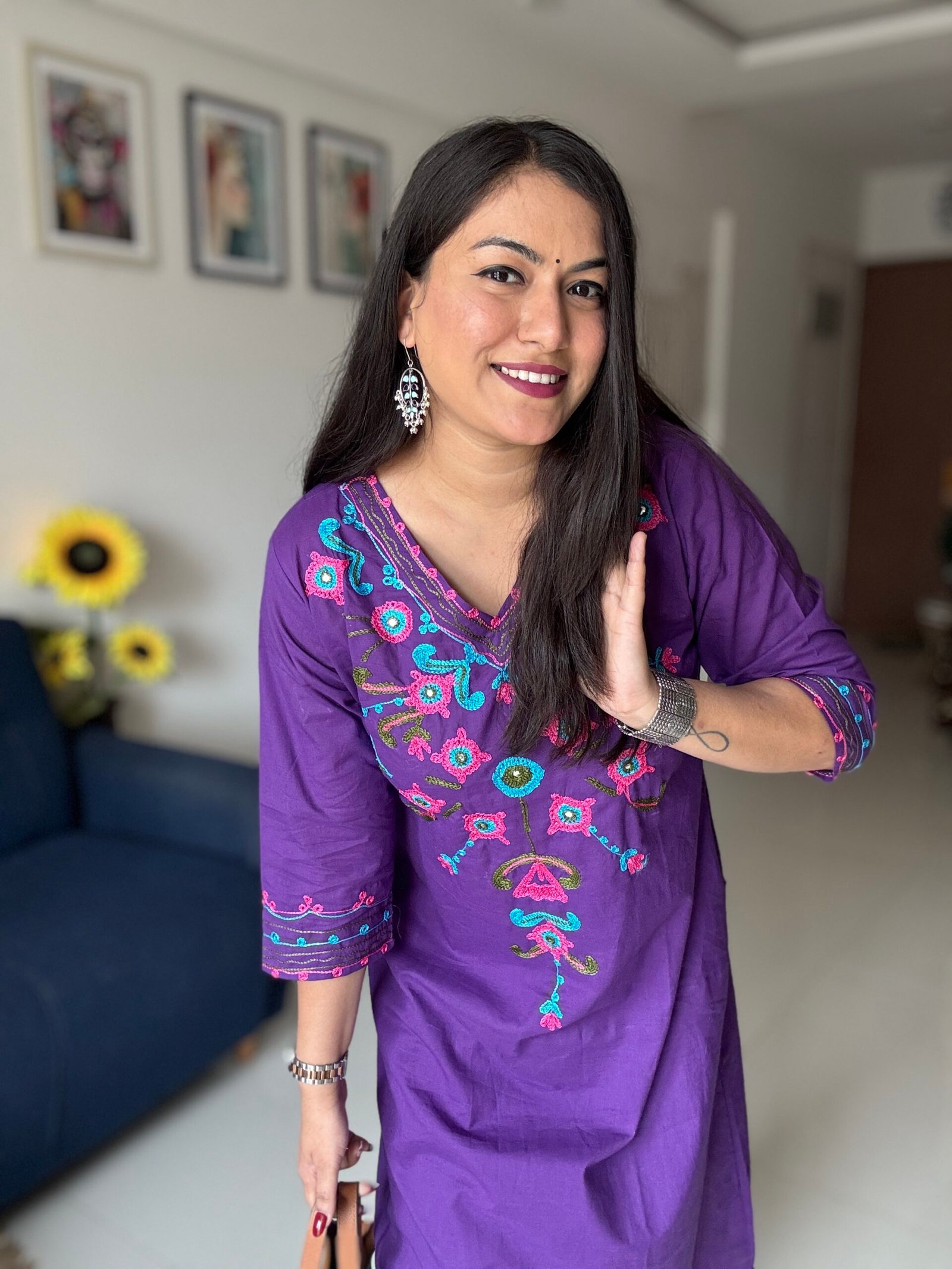 purple embroidered cotton kurta set purple embroidered cotton kurta set