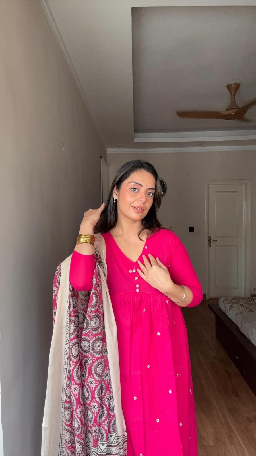 rani pink suit set with printed dupatta rani pink suit set with printed dupatta