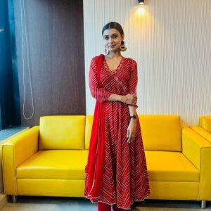New Arrivals ruby red anarkali set with dupatta