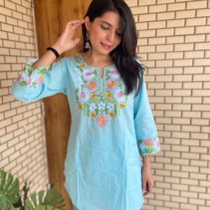 sky blue embroidered pair