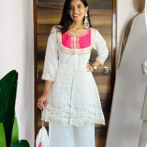 white ivory embroidered kurta set