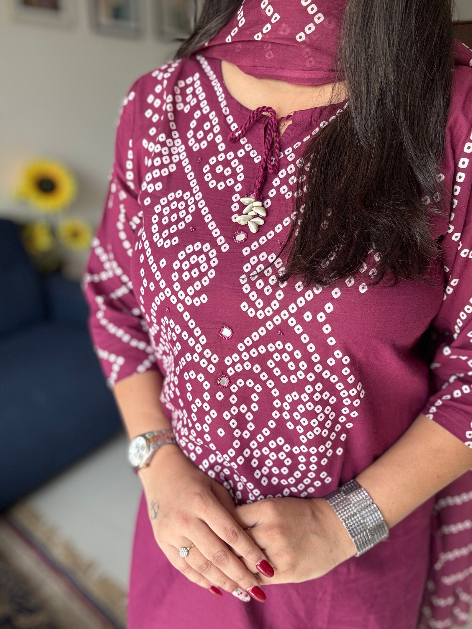 wine bandhani suit set wine bandhani suit set