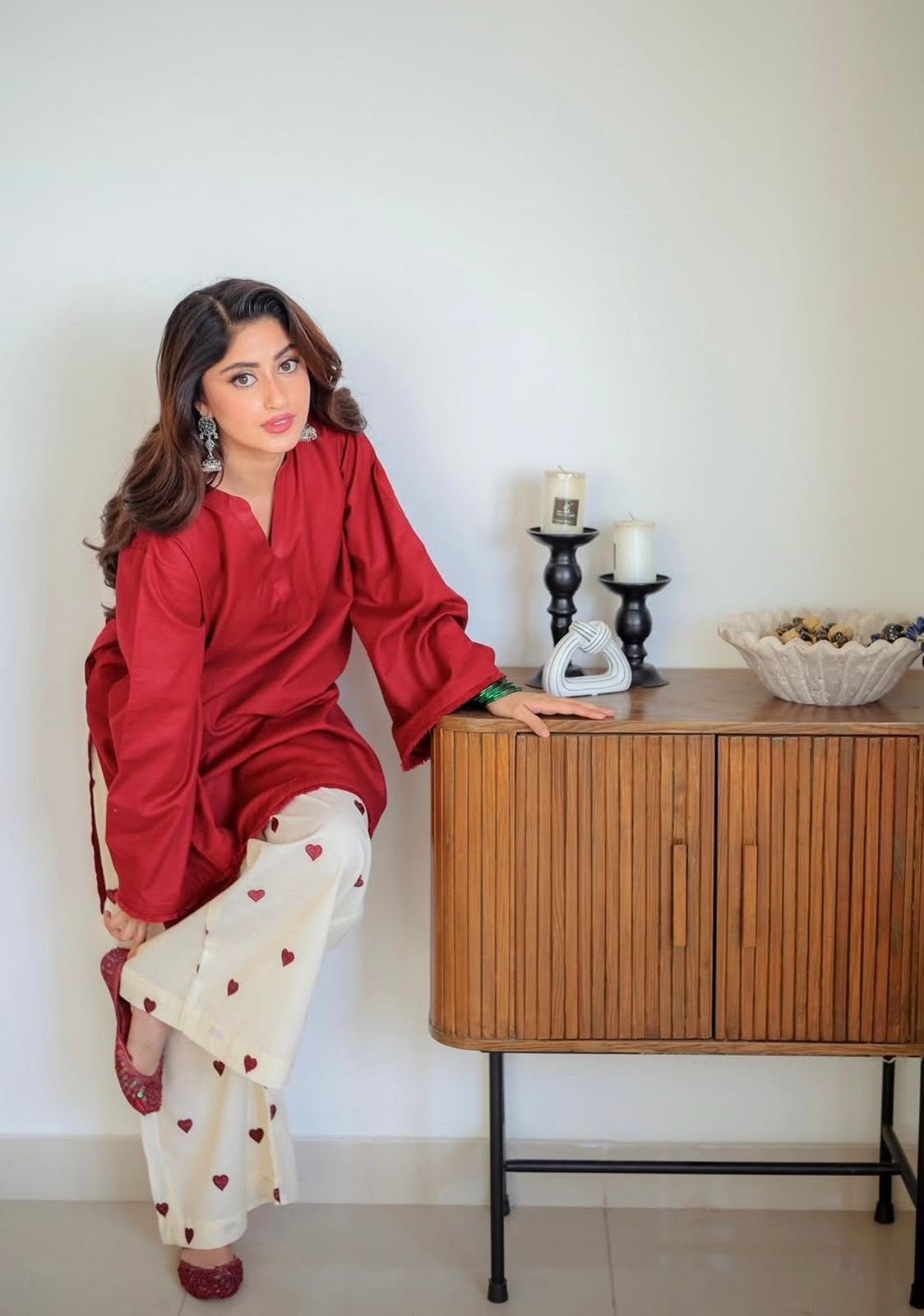 maroon cotton kurta with heart print palazzo set maroon cotton kurta with heart print palazzo set