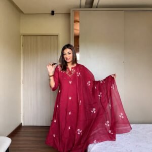 wine embroidered anarkali suit with dupatta